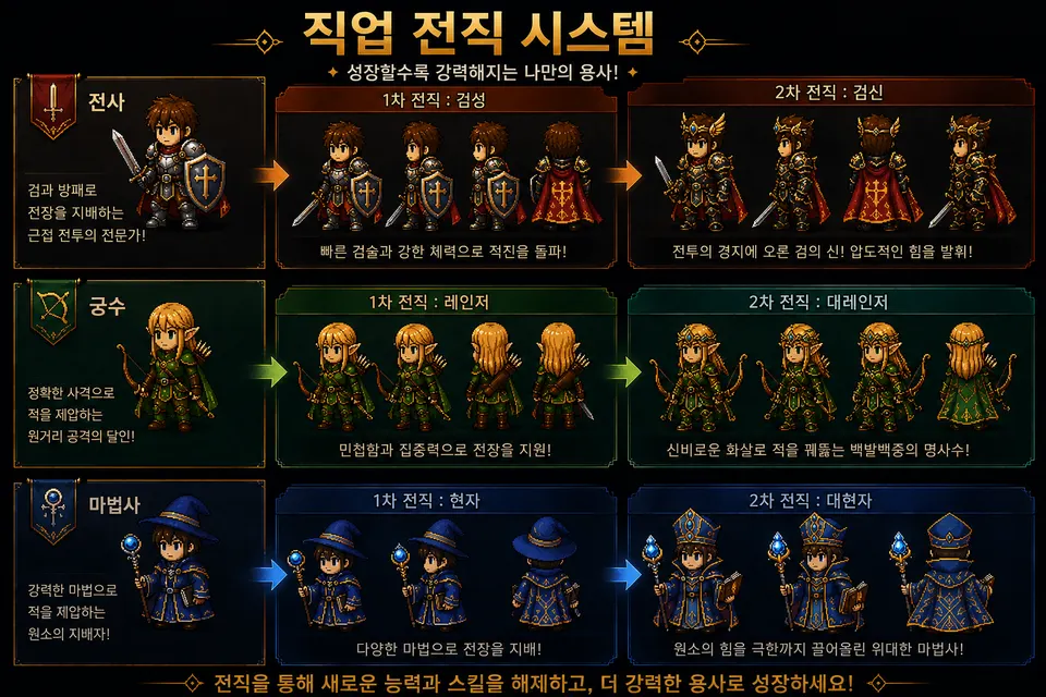 직업과 전직을 고르는 화면